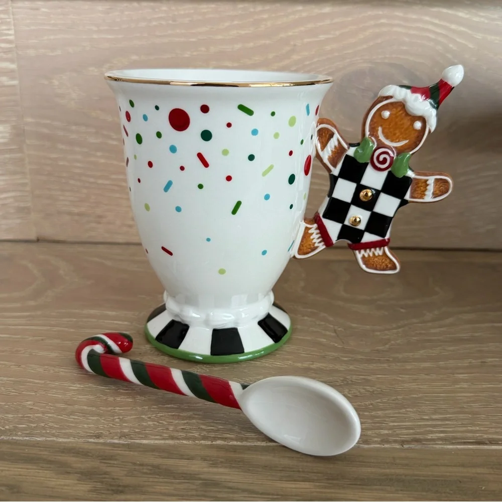 MacKenzie-Childs Bake Shop Gingerbread Handle Mug With Spoon